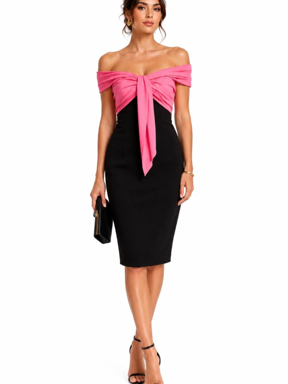 PAULE KA Sweetheart Bow Cocktail Dress Pink Black Size 40 Parisian Coquette